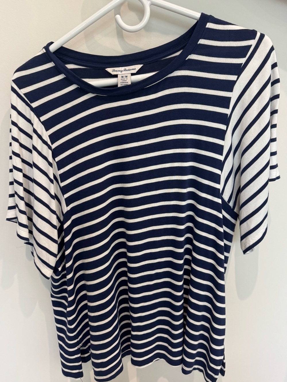 Tommy Bahama Navy and White Striped Crewneck Tee